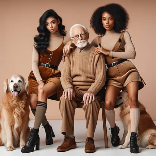 Black Women Outfit with Elderly Man and Dog