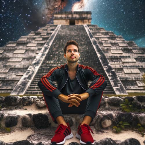 35-Year-Old Indonesian Man at Mayan Pyramid in Yucatan