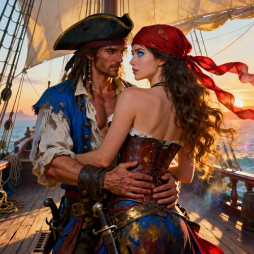 Enchanting Pirate Princess Embraced by Her Husband Enchanting Pirate Princess Embraced by Her Husband