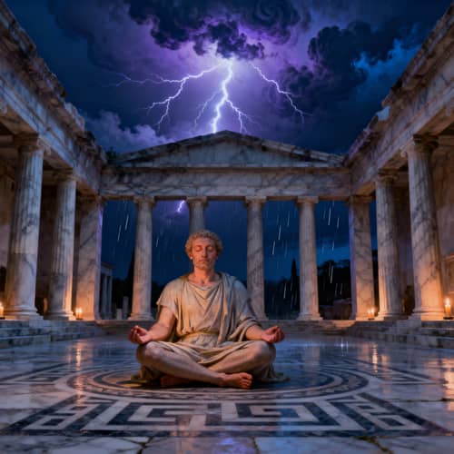 Marcus Aurelius Meditating Under Thunderous Skies