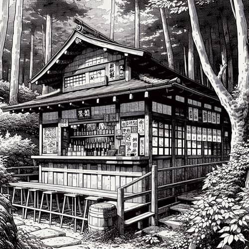 Enchanting Forest Bar | 90s Vintage Anime Style Illustration