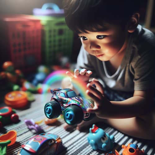 Young Asian Boy Playing with Rainbow Toy Car | Joyful and Engrossed