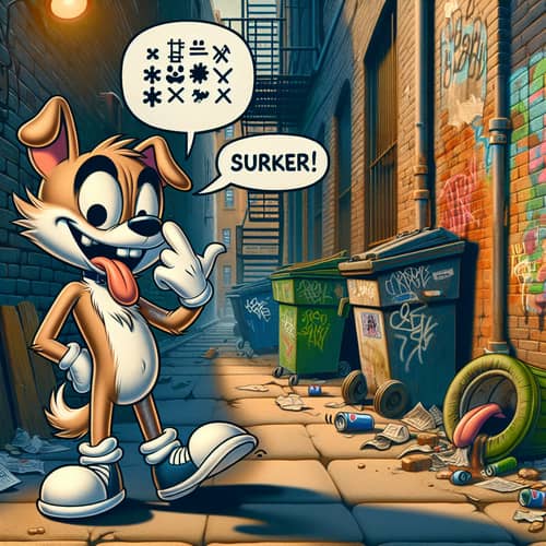 Anthropomorphic Stray Canine Character Illustration in City Alley