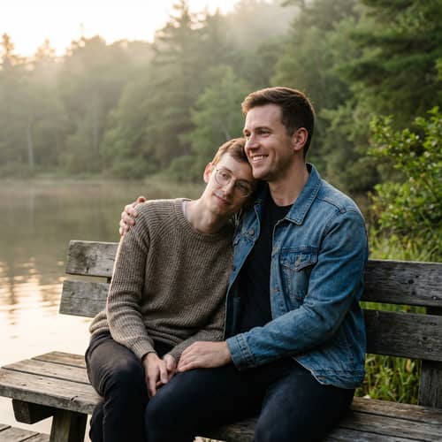Joyful Moments: A Gay Couple in a Serene Setting Joyful Moments: A Gay Couple in a Serene Setting
