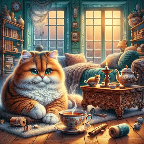 Cozy Vibes: Chubby Cat Relaxing in Warm Indoor Haven