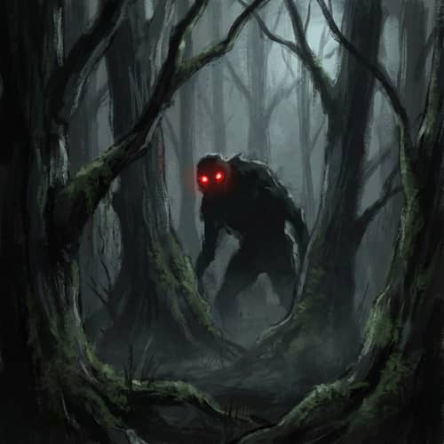 Shadowy Creature in Dark Forest - Horror Art