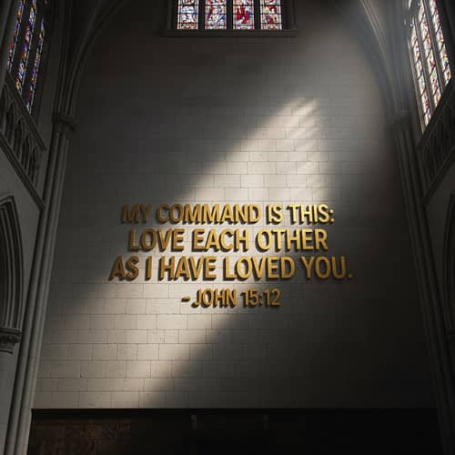 Cinematic Stone Wall with Bible Quote in Cathedral