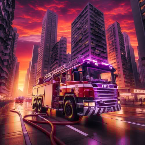 Hong Kong Fire Services Truck at Sunset