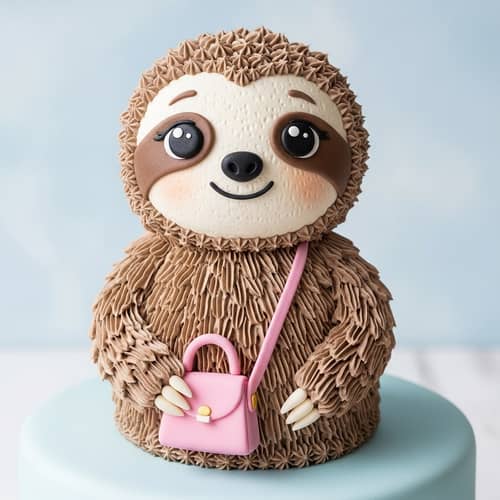 Cute Sloth Cake Design with Handbag Cute Sloth Cake Design with Handbag