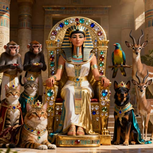 Regal Pharaonic Queen on Golden Throne Regal Pharaonic Queen on Golden Throne