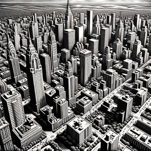 Cityscape Relief Print - Urban Landscape Art