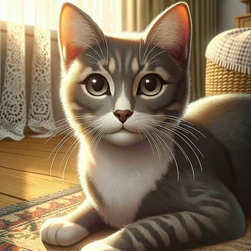 Detailed Image of Medium-Sized Gray and White Domestic Feline