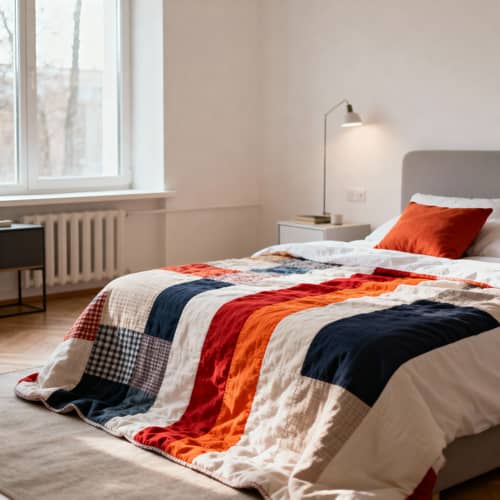 Cozy Modern Interior with Patchwork Blanket Cozy Modern Interior with Patchwork Blanket
