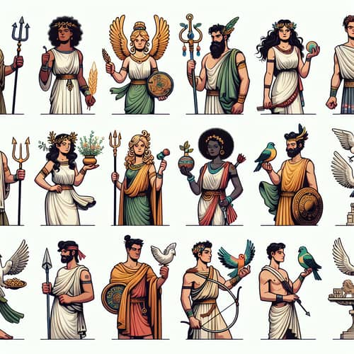 Diverse Representation of the Twelve Olympians from Greek Mythology