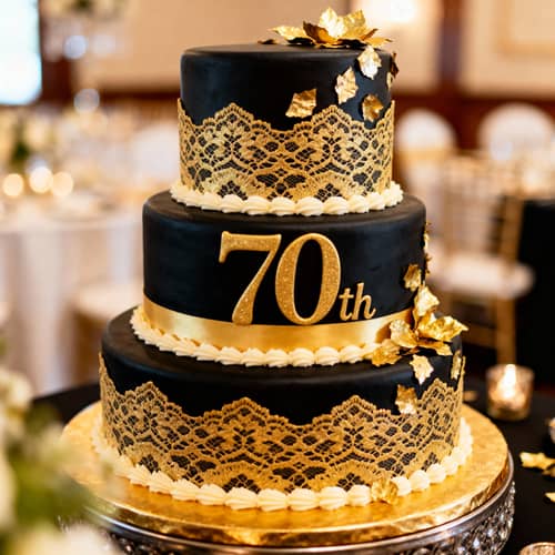Elegant 70th Birthday Cake with Gold Accents Elegant 70th Birthday Cake with Gold Accents