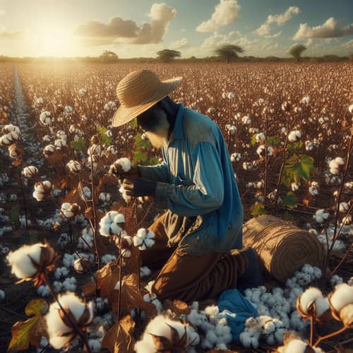 Hardworking Afro-Caribbean Man Picking Cotton in Vast Fields