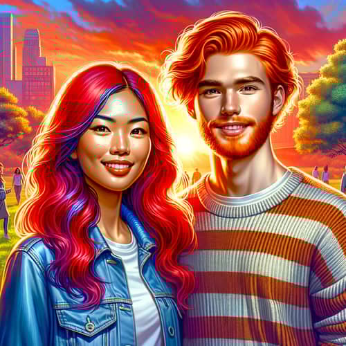 Joyful Friendship: South Asian Female & Hispanic Male in City Park