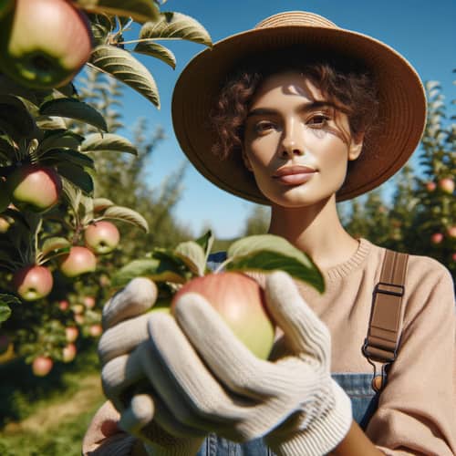 Handpicking Ripe Apples on a Clear Blue Day