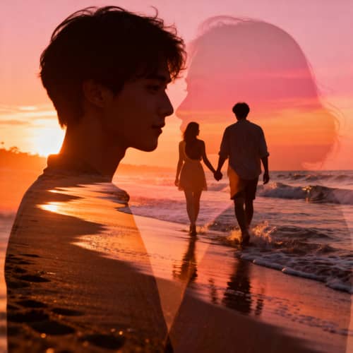 Cinematic Double Exposure Beach Silhouette