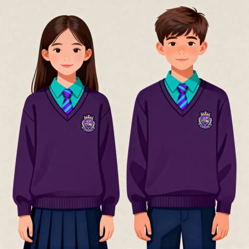 Dark Purple School Uniform Sweater with Teal Collar Dark Purple School Uniform Sweater with Teal Collar