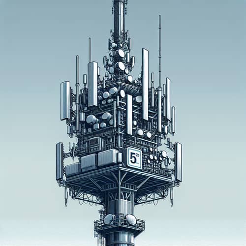 Modern 5G Antenna Tower Illustration in Clear Sky