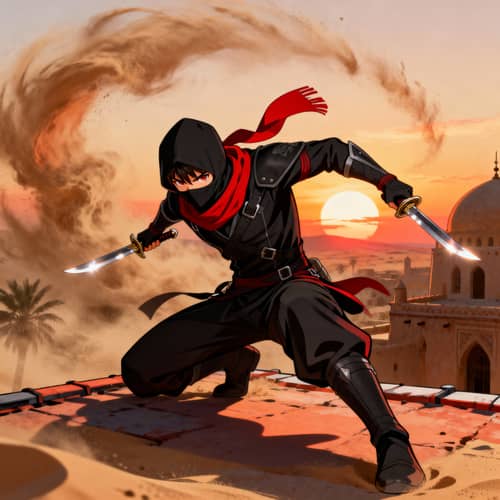 Assassin Cross: Morroc Rooftop Epic Scene in Sunset Assassin Cross: Morroc Rooftop Epic Scene in Sunset