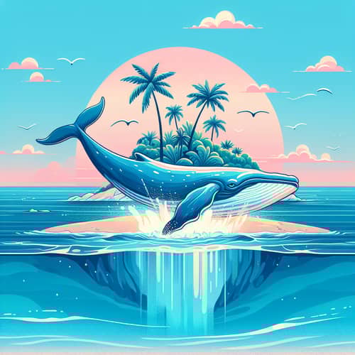 Whale Breaching by a Tropical Island