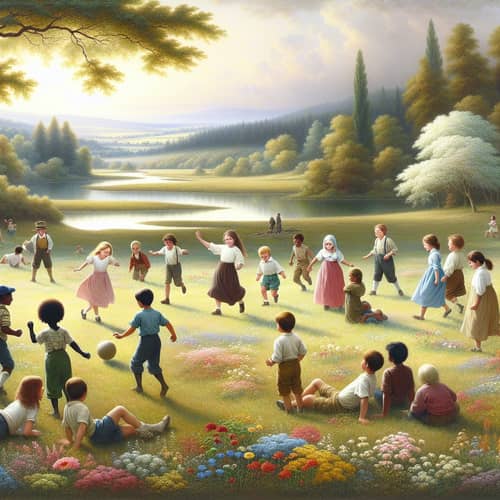 Joyful Children Playing in Serene Natural Landscape