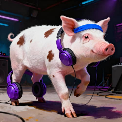 Punk Pig with Headphones and Headset