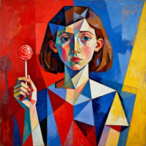 Cubist Portrait of Girls with Lollipops in Picasso Style Cubist Portrait of Girls with Lollipops in Picasso Style