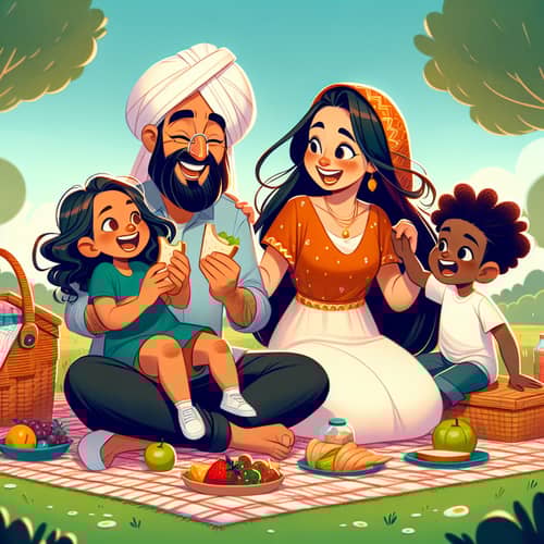 Diverse Family Picnic Illustration with Playful Vibe