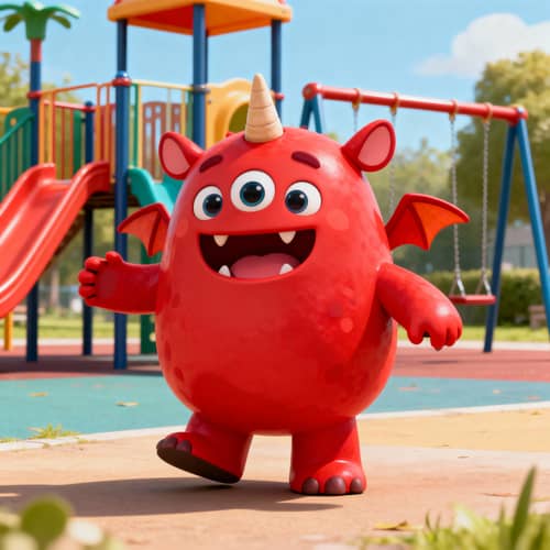 Friendly Red Playground Monster: Fun and Playful Friendly Red Playground Monster: Fun and Playful