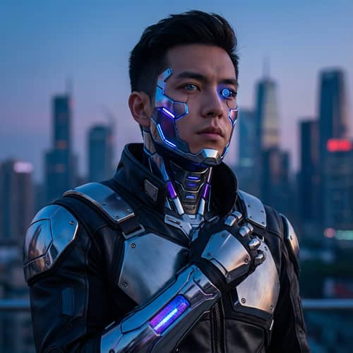 Futuristic Cyborg Portrait with Cybernetic Enhancements