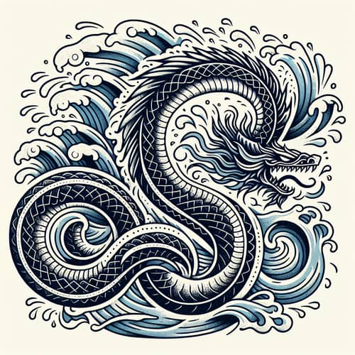 Viking Jörmungandr Tattoo Design with Water Motif