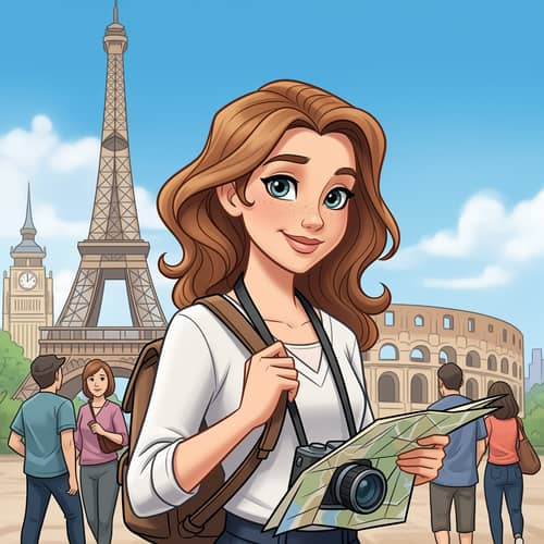 Animated Disney-style Girl in Tourism Industry
