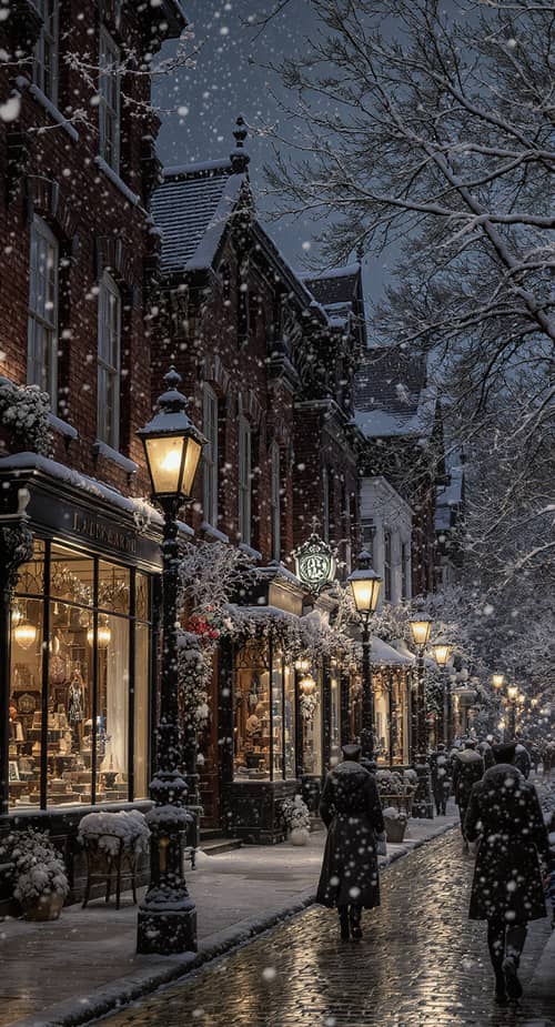 Victorian Streetscape at Night: A Winter Wonderland