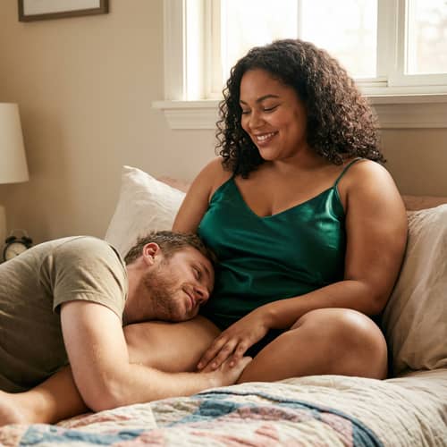 Maternal Bliss: Curvy Woman in Satin Nightie Maternal Bliss: Curvy Woman in Satin Nightie