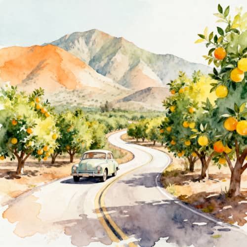 Scenic Watercolor Clipart of Citrus Groves Scenic Watercolor Clipart of Citrus Groves