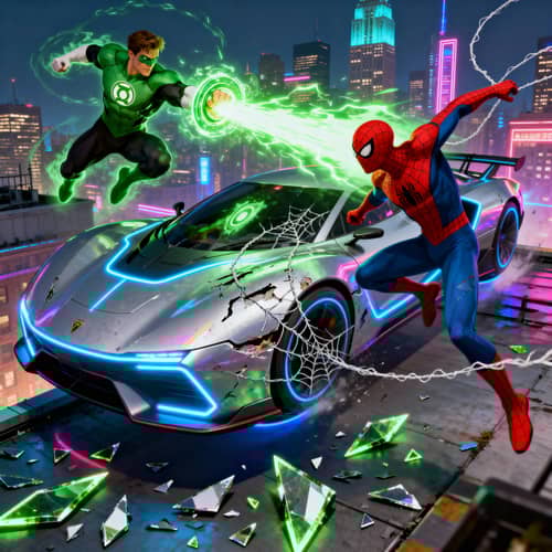Spiderman vs Green Lantern: Epic City Showdown Spiderman vs Green Lantern: Epic City Showdown