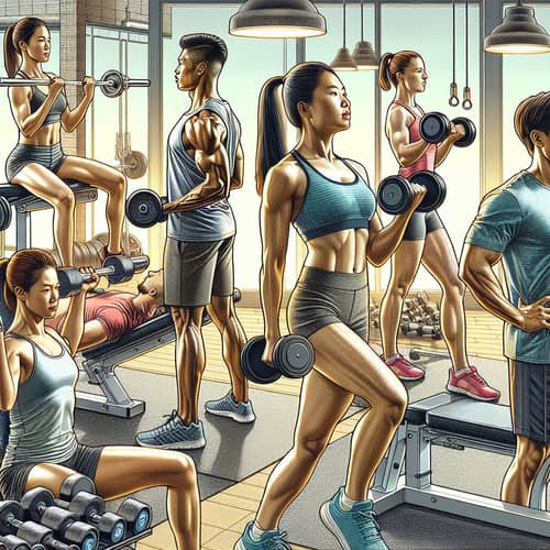 Diverse Group Shoulder Workout Illustration | Gym Exercises
