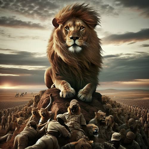 Powerful Lion Asserting Leadership - Wildlife Photography