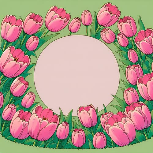Classic Anime Style Image with Green Background and Pink Tulips