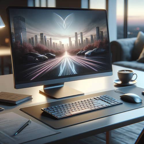 High-Definition Computer Image with Sleek Screen and Keyboard