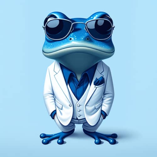 Sophisticated Blue Frog in White Suit