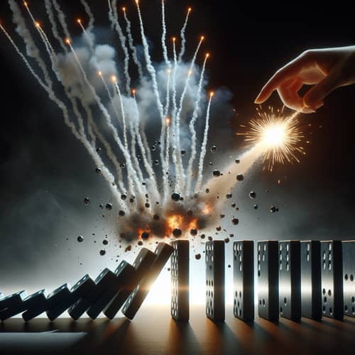 Domino Chain Reaction Leading to Firework Display