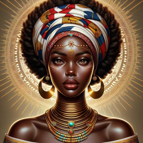 Regal African Queen - Hyper-Realistic Illustration Style
