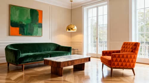 Luxurious Green and Orange Modern Living Room Design Luxurious Green and Orange Modern Living Room Design