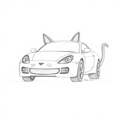 Unique Car Drawing with Cat Features