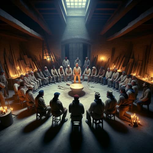 Skilled Traditional Builders in a Mystical Ritual Circle