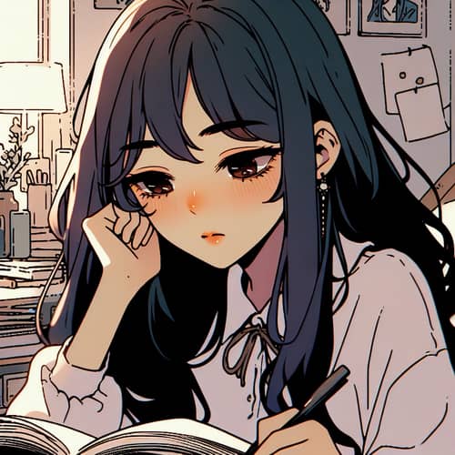 Captivating South Asian Girl Writing in Lo-Fi Style Room